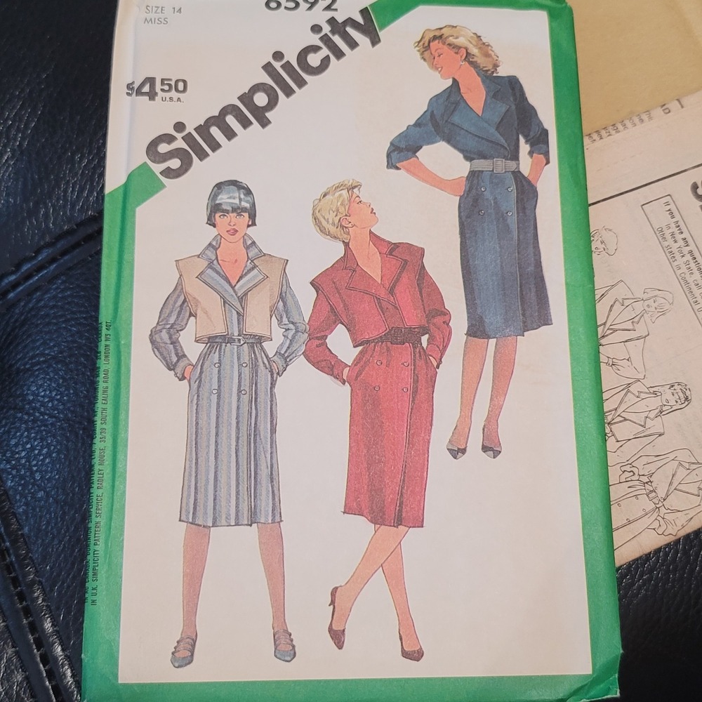 Simplicity 6592 Vintage 80s Dress and Vest Sewing Pattern Size 14 Uncut